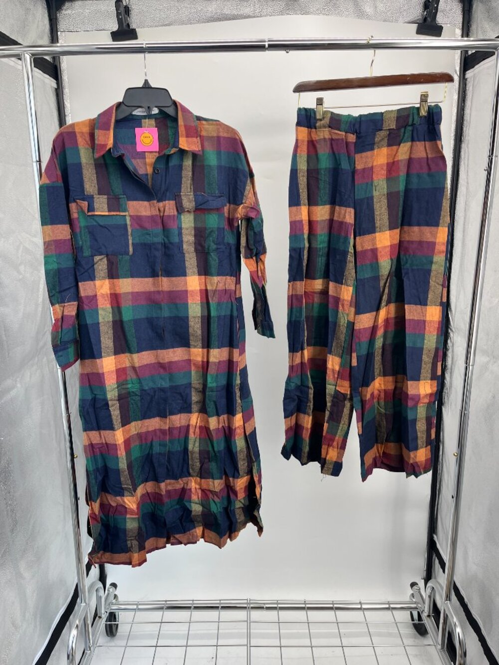 Plaid Longline Shacket & Wide-Leg Pants Set - Multicolor - Picture 10 of 12